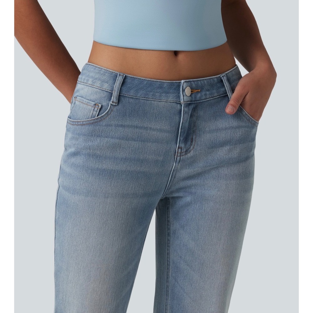 Halara Flex Low Rise Flare Casual Jeans Blue Denim Pockets Large L - Picture 4 of 14